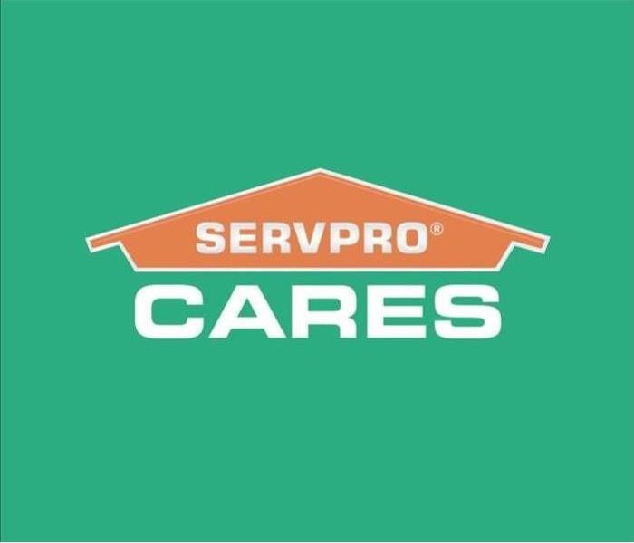 green background with writing, SERVPRO cares  