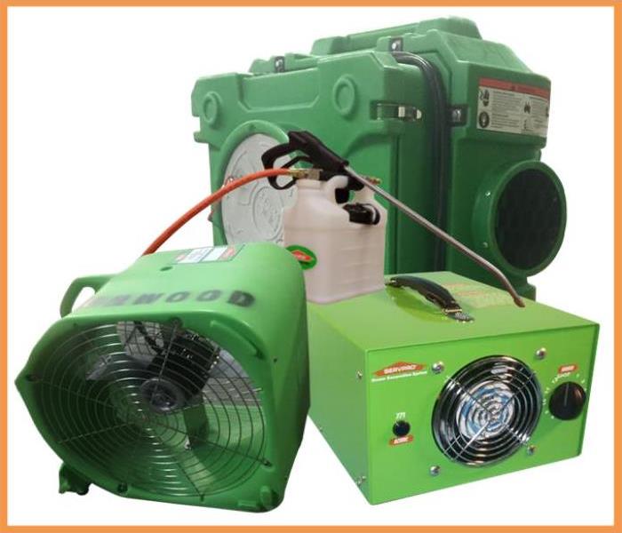 Green color SERVPRO machines with white background  