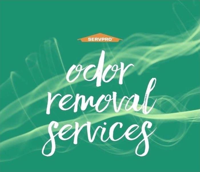 green background with writing, "odor removal services" 