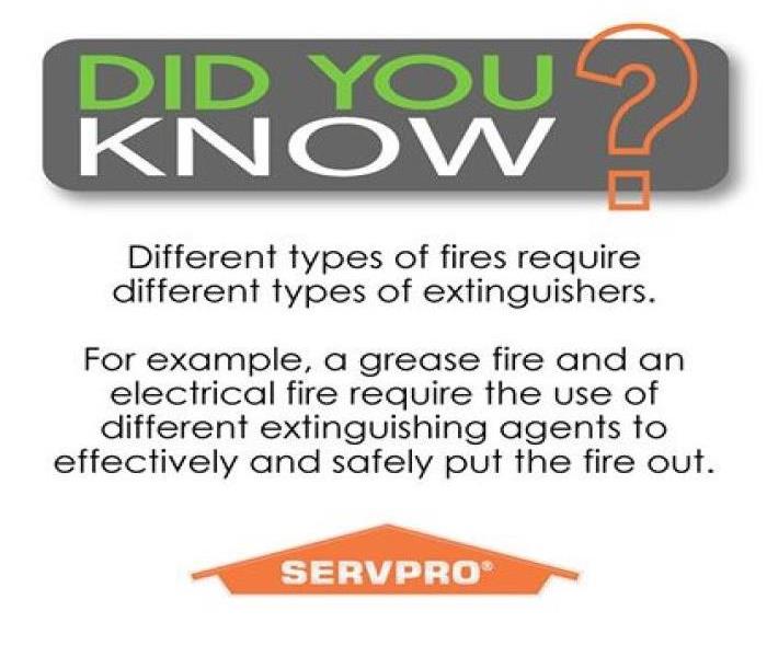 SERVPRO ad for putting out fires, white background orange SERVPRO logo and black letters  