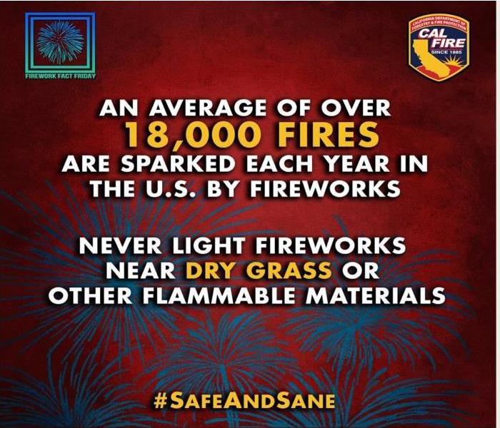 fireworks bulletin from Cal Fire with red background 