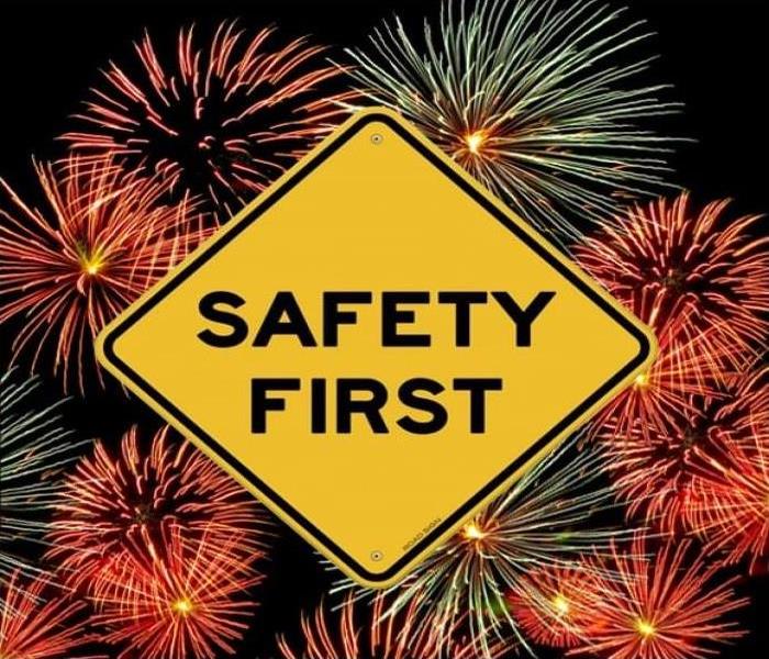 fireworks red and green, yellow safety caution sign 
