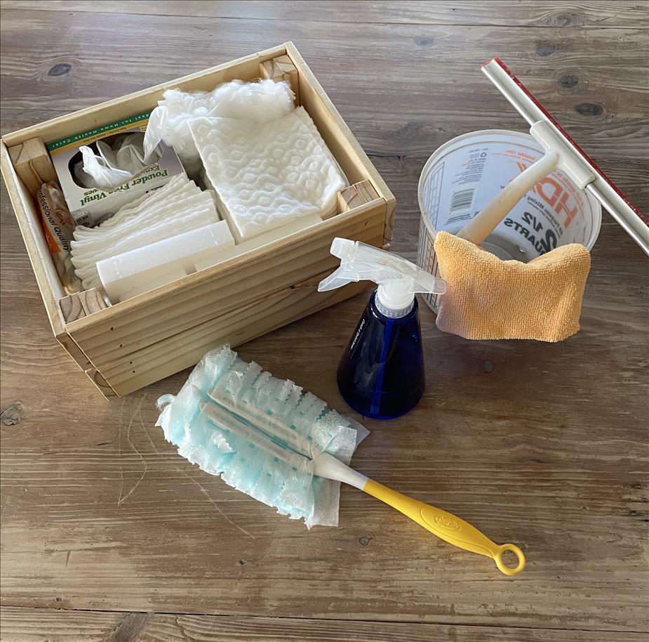 display of various cleaning supplies